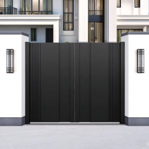 Modern grey aluminum courtyard swing door for garden entrance